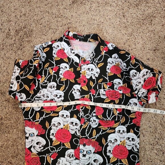 Glimms New York Skulls & Roses Fitted Cotton/Spandex Button Front Romper Mens L - Picture 7 of 12
